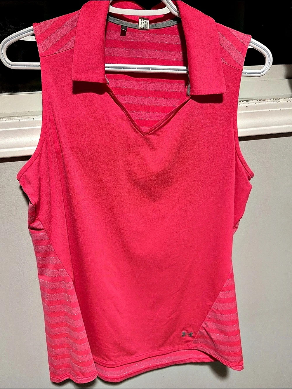 Under Armour Drive Stripe Sleeveless Polo Pink Striped Top